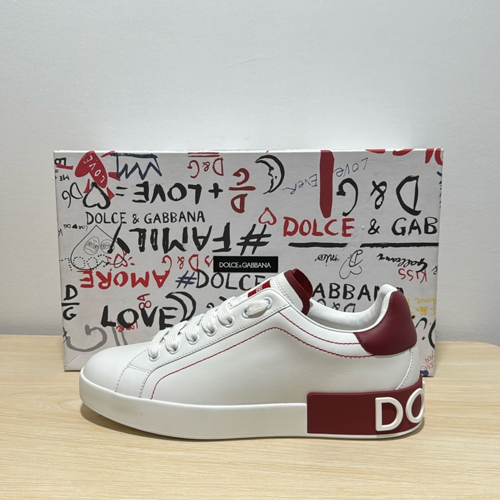 Dolce & Gabbana White and Red Calfskin nappa Portofino sneakers
